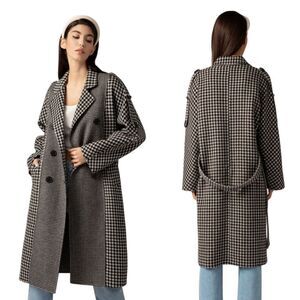 By Qaint  Cashmere Wool Black And White Herringbone  Overcoat M